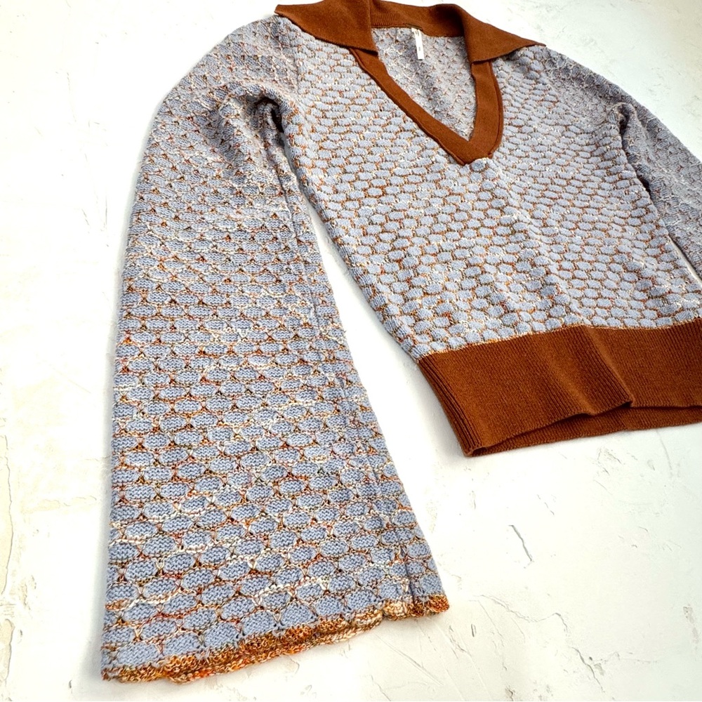 Free People V-Neck Sweater in Blue and Rust Size S - Picture 12 of 12
